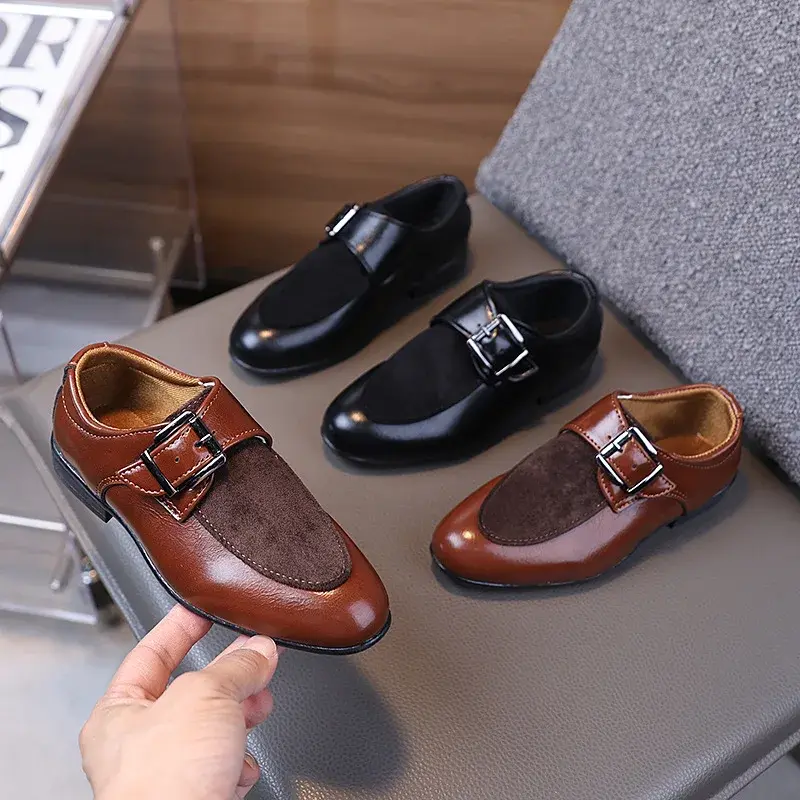 New Children's School Pointed-toe Leather Shoes Causal Boy Formal Uniform Performance Loafers Fashion Versatile Kids Low-heels