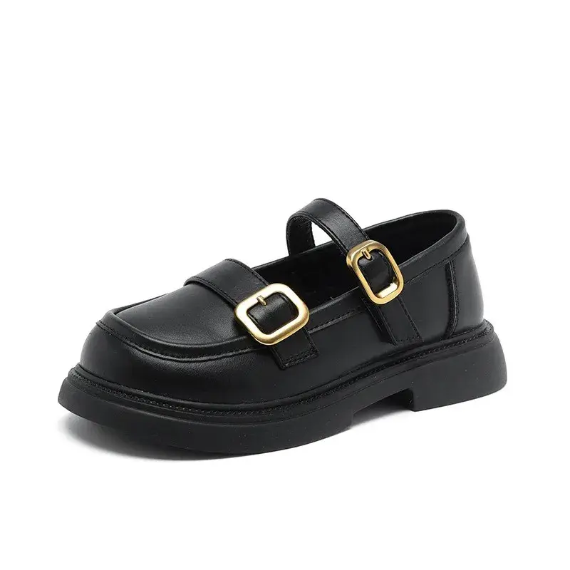 Kids Leather Shoes Simple Girls Fashion Mary Jane Shoes School Uniform Versatile Children Causal Performance Shoes Brown Black