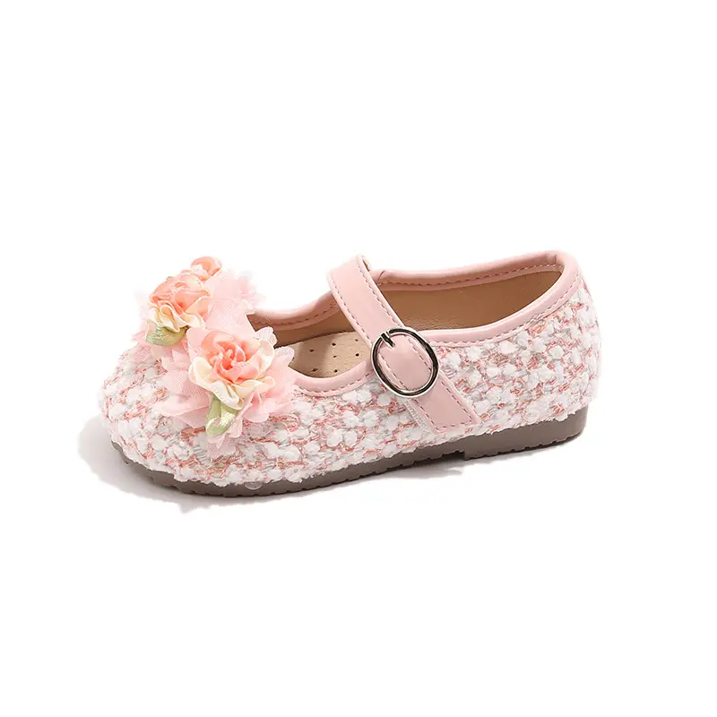 2025 Spring New Children Casual Shoes for Girls Fashion Korean Style Soft Anti-slippery Versatile French Style Flower Dress Shoe