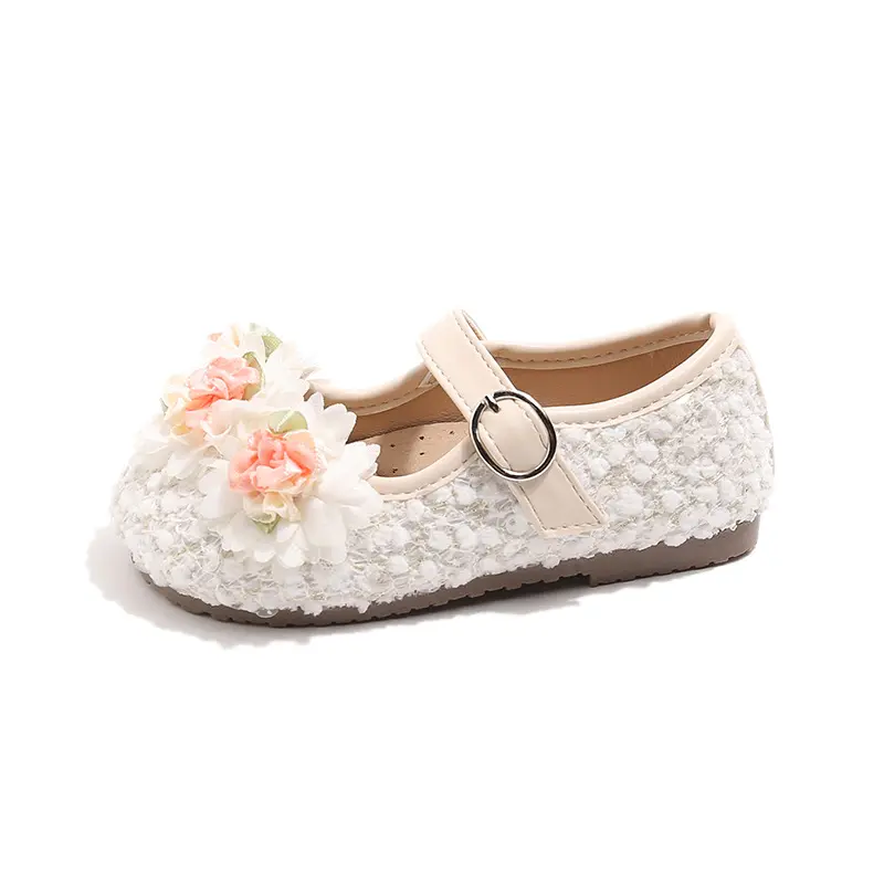 2025 Spring New Children Casual Shoes for Girls Fashion Korean Style Soft Anti-slippery Versatile French Style Flower Dress Shoe
