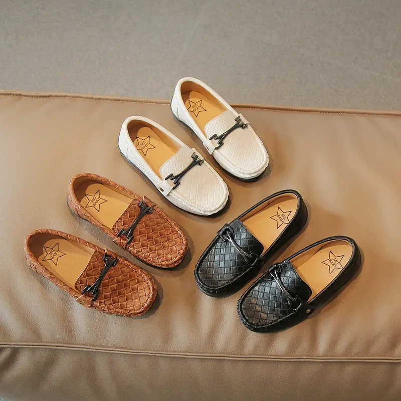Black Children's Boat Shoes 2025 Four Seasons New Wild Belt Metal Boy Party Kids Fashion Performance Shoes Classic Britain Style