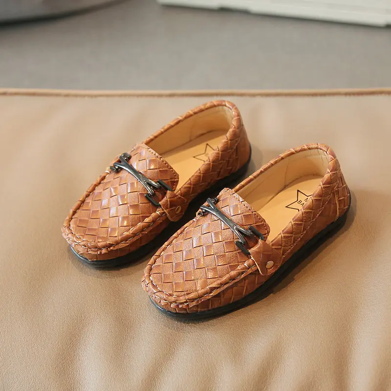 Black Children's Boat Shoes 2025 Four Seasons New Wild Belt Metal Boy Party Kids Fashion Performance Shoes Classic Britain Style