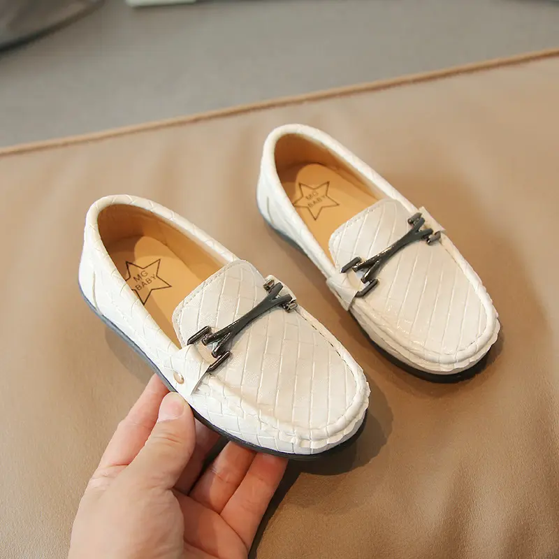 Black Children's Boat Shoes 2025 Four Seasons New Wild Belt Metal Boy Party Kids Fashion Performance Shoes Classic Britain Style
