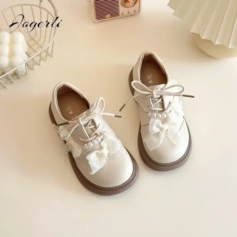 Spring New Girls Fashion Sweet Flower Small PU Leather Children's British Style Princess School Student Loafer Flats Shoes