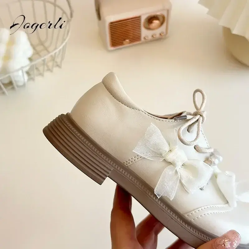 Spring New Girls Fashion Sweet Flower Small PU Leather Children's British Style Princess School Student Loafer Flats Shoes
