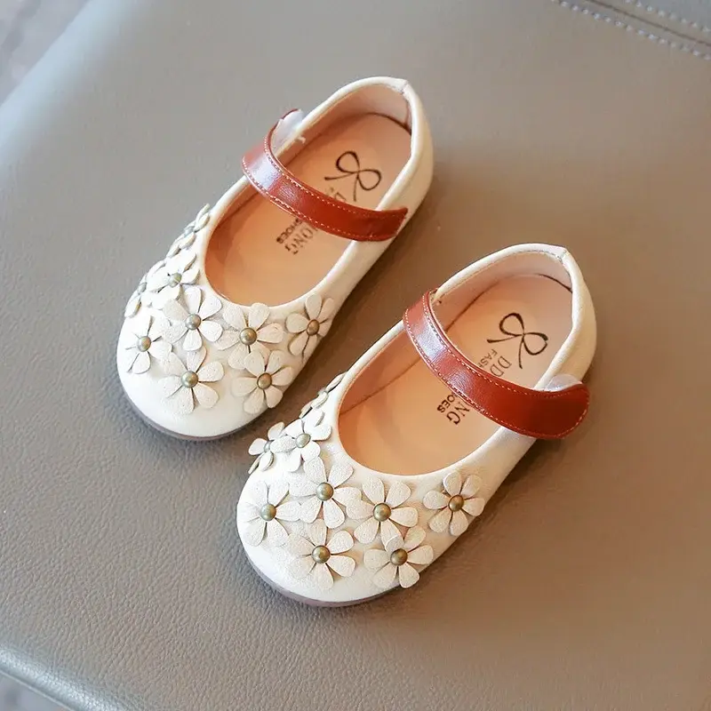 Baby PU Light-weight Princess Girls Dress Spring Autumn Flats Non-slip Mary Janes Cute Toddler Flower Casual Shoes 21-30
