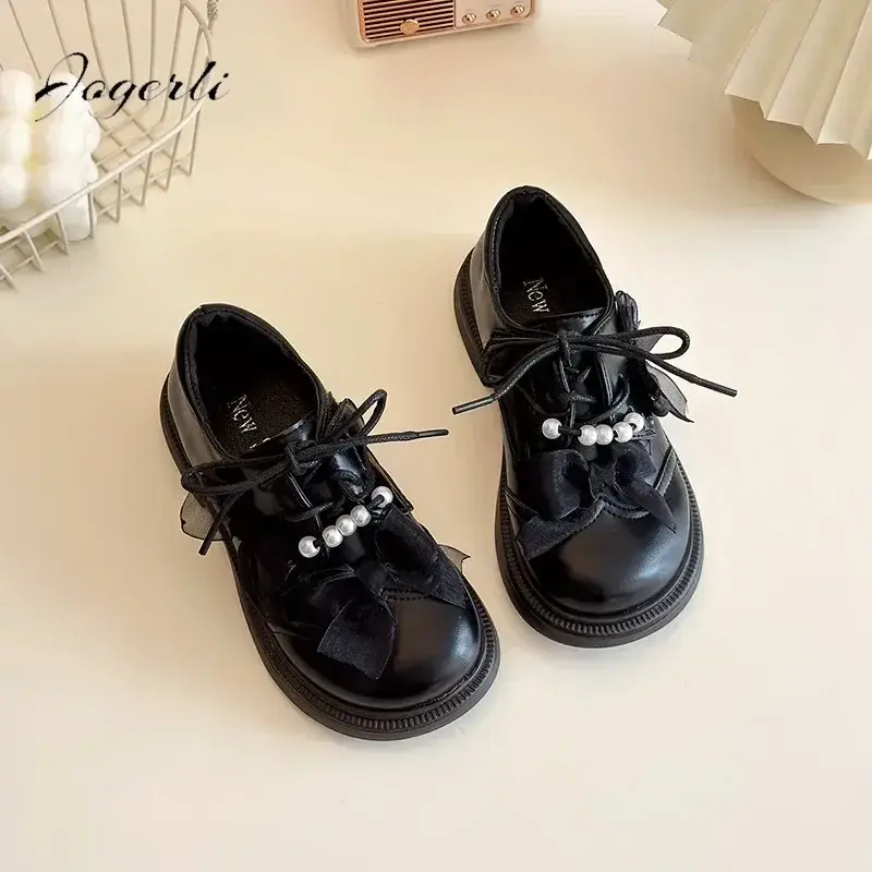 Spring New Girls Fashion Sweet Flower Small PU Leather Children's British Style Princess School Student Loafer Flats Shoes
