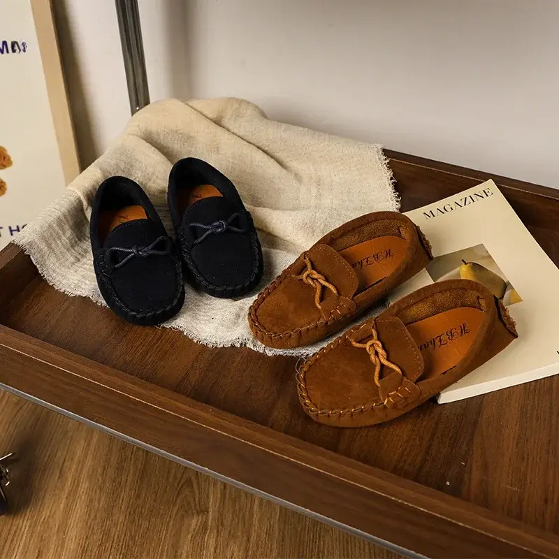 Children's Loafers Simple Causal Girl Leather Shoe Solid Color Versatile Kids Fashion Boys Flat Moccasins Soft Bottom Non-slip