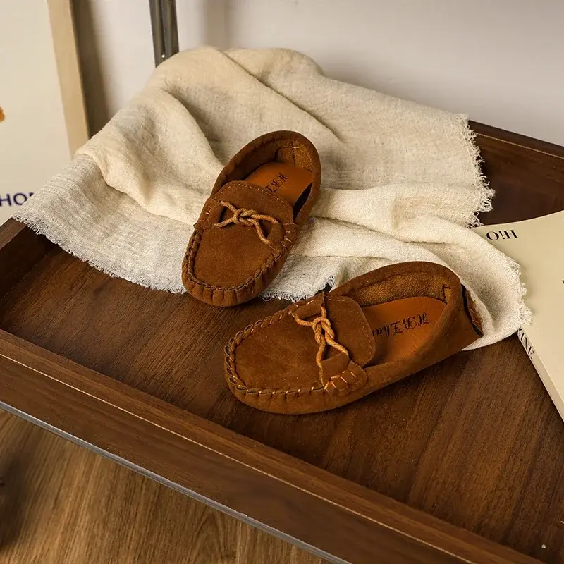 Children's Loafers Simple Causal Girl Leather Shoe Solid Color Versatile Kids Fashion Boys Flat Moccasins Soft Bottom Non-slip