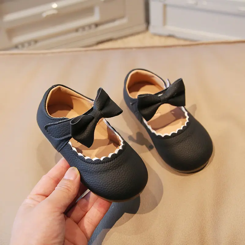 Girl's Mary Janes Bowknot Ruffles Four Color Soft Pu Leather Kids Princess Shoes Shallow Lovely Light Autumn Children Shoe 21-30