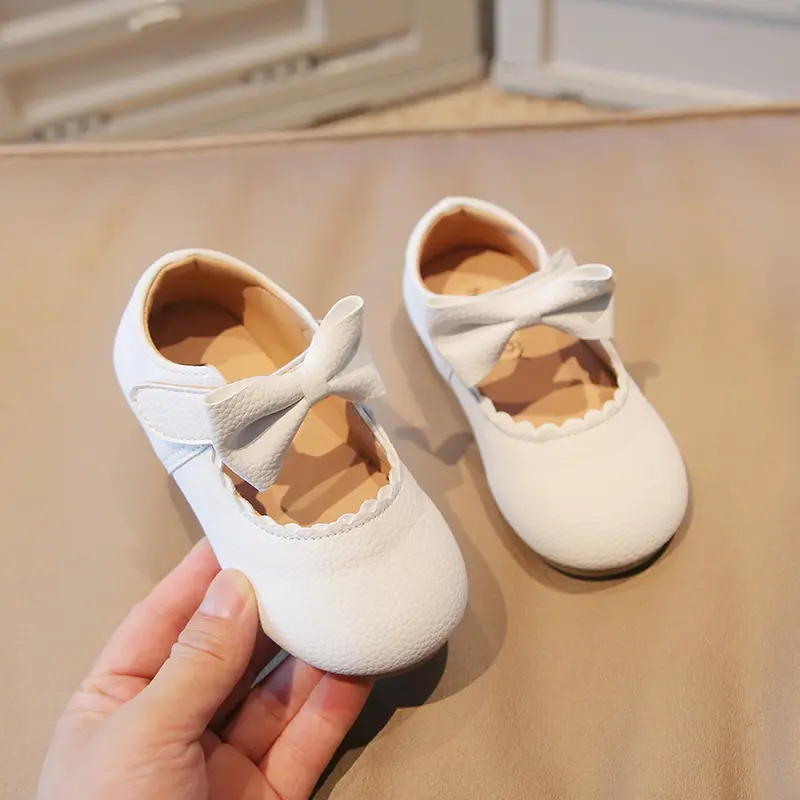 Girl's Mary Janes Bowknot Ruffles Four Color Soft Pu Leather Kids Princess Shoes Shallow Lovely Light Autumn Children Shoe 21-30