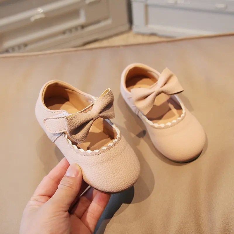 Girl's Mary Janes Bowknot Ruffles Four Color Soft Pu Leather Kids Princess Shoes Shallow Lovely Light Autumn Children Shoe 21-30
