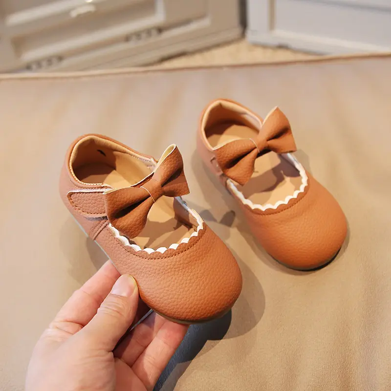 Girl's Mary Janes Bowknot Ruffles Four Color Soft Pu Leather Kids Princess Shoes Shallow Lovely Light Autumn Children Shoe 21-30