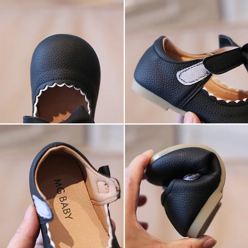 Girl's Mary Janes Bowknot Ruffles Four Color Soft Pu Leather Kids Princess Shoes Shallow Lovely Light Autumn Children Shoe 21-30