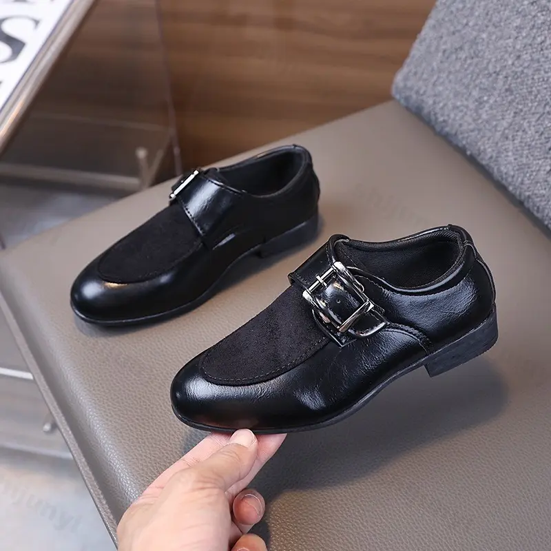 Children Boys Leather Shoes 2025 New Retro Loafers Fashion Buckle Non-slip Pointed Toe Dress Shoes British Kids Oxford Shoes