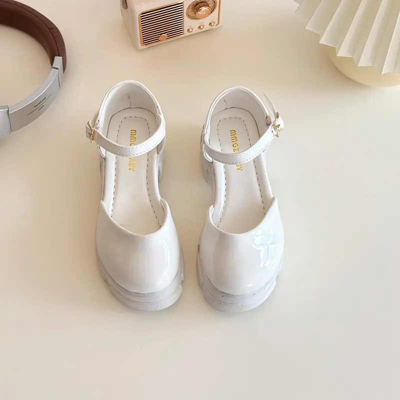 New Leather Shoes Summer Fashion Simple Girl Shoes Thick Versatile Comfort Kid Sandals Retro Trendy Princess Child Shoe Tacones