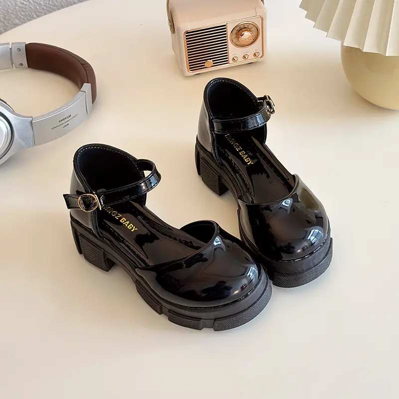 New Leather Shoes Summer Fashion Simple Girl Shoes Thick Versatile Comfort Kid Sandals Retro Trendy Princess Child Shoe Tacones