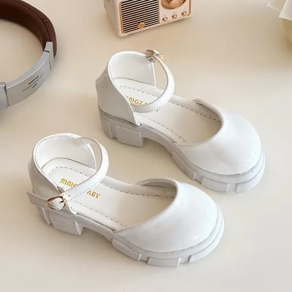 New Leather Shoes Summer Fashion Simple Girl Shoes Thick Versatile Comfort Kid Sandals Retro Trendy Princess Child Shoe Tacones