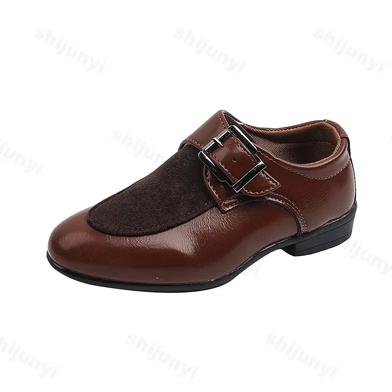Children Boys Leather Shoes 2025 New Retro Loafers Fashion Buckle Non-slip Pointed Toe Dress Shoes British Kids Oxford Shoes
