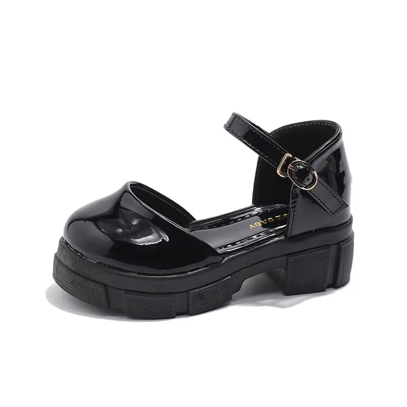 New Leather Shoes Summer Fashion Simple Girl Shoes Thick Versatile Comfort Kid Sandals Retro Trendy Princess Child Shoe Tacones