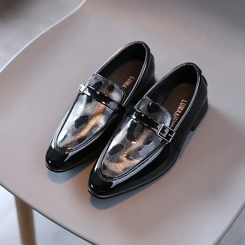 Children's Leather Shoes Fashion British Style Boy School Performance Low-heeled Versatile Kids Wedding Pointed Toe Single Shoes