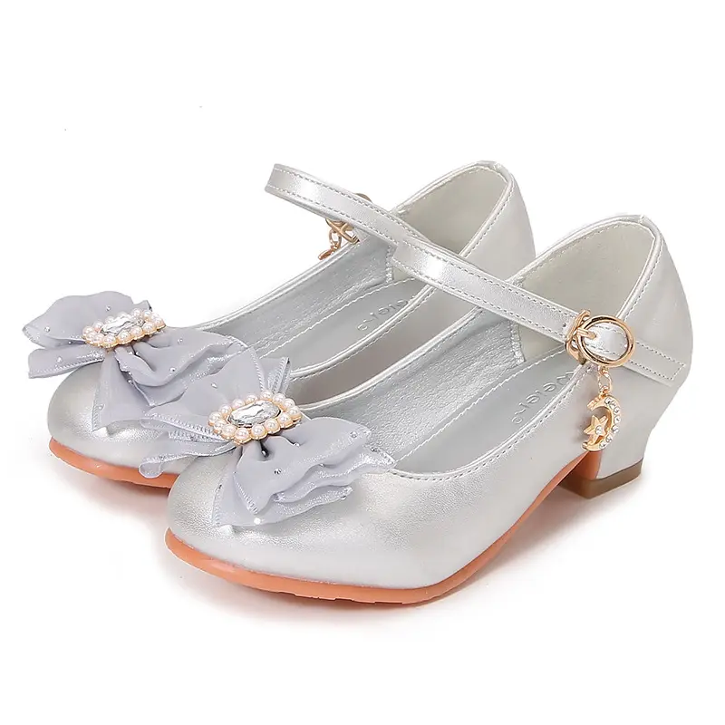 Elegant Girls Children High Heels Fashion Princess Dress Leather Shoes Spring Wedding Versatile Kids Causal Party Single Shoes