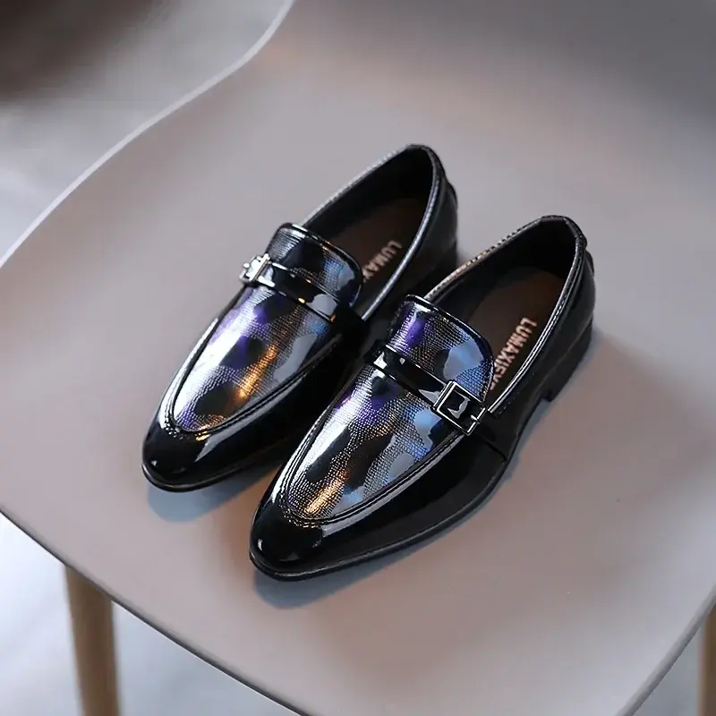 Children's Leather Shoes Fashion British Style Boy School Performance Low-heeled Versatile Kids Wedding Pointed Toe Single Shoes