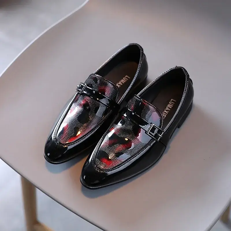 Children's Leather Shoes Fashion British Style Boy School Performance Low-heeled Versatile Kids Wedding Pointed Toe Single Shoes