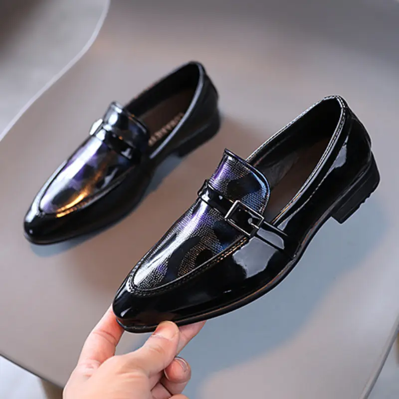 Children's Leather Shoes Fashion British Style Boy School Performance Low-heeled Versatile Kids Wedding Pointed Toe Single Shoes