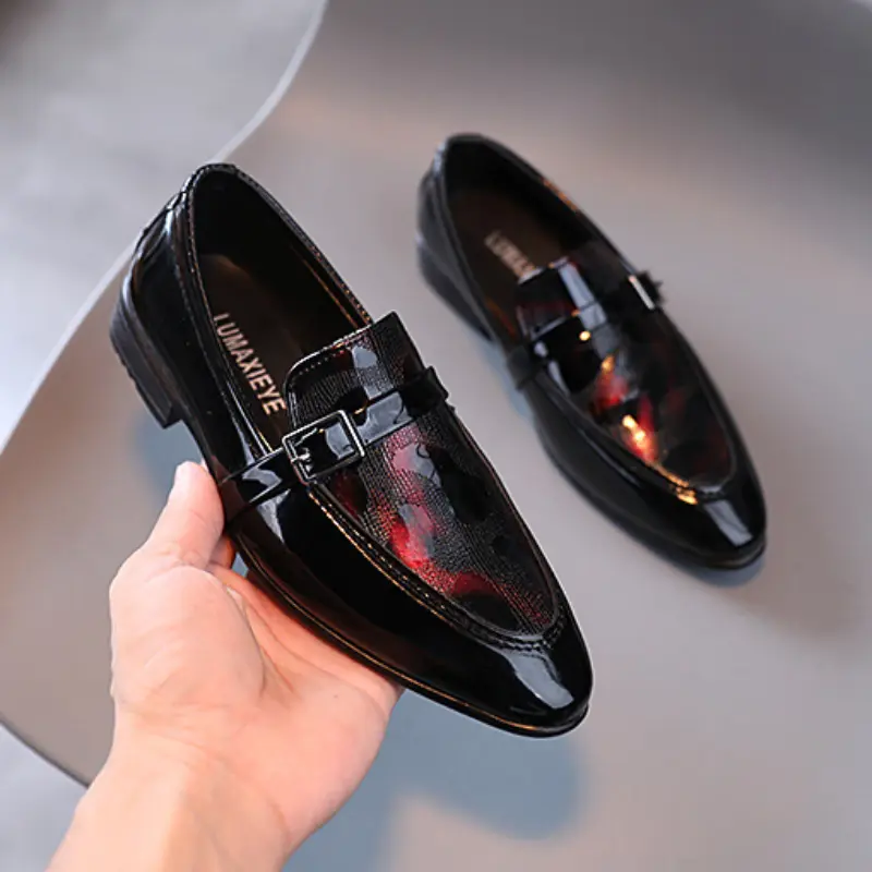 Children's Leather Shoes Fashion British Style Boy School Performance Low-heeled Versatile Kids Wedding Pointed Toe Single Shoes
