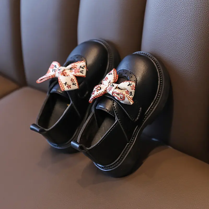 Spring Children's Leather Shoes Embroidery Bowknot Kids Mary Jane Shoes Causal School Thick Bottom Girls Princess Single Shoes