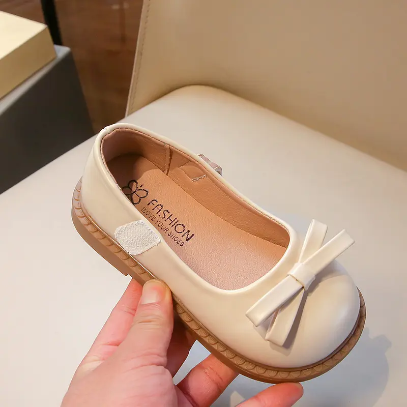 2-18 Years Old Children Leather Shoes Beige Soft Bottom Bow Girls Princess Shoes Spring Autumn Non-slip Kid Baby Single Shoes