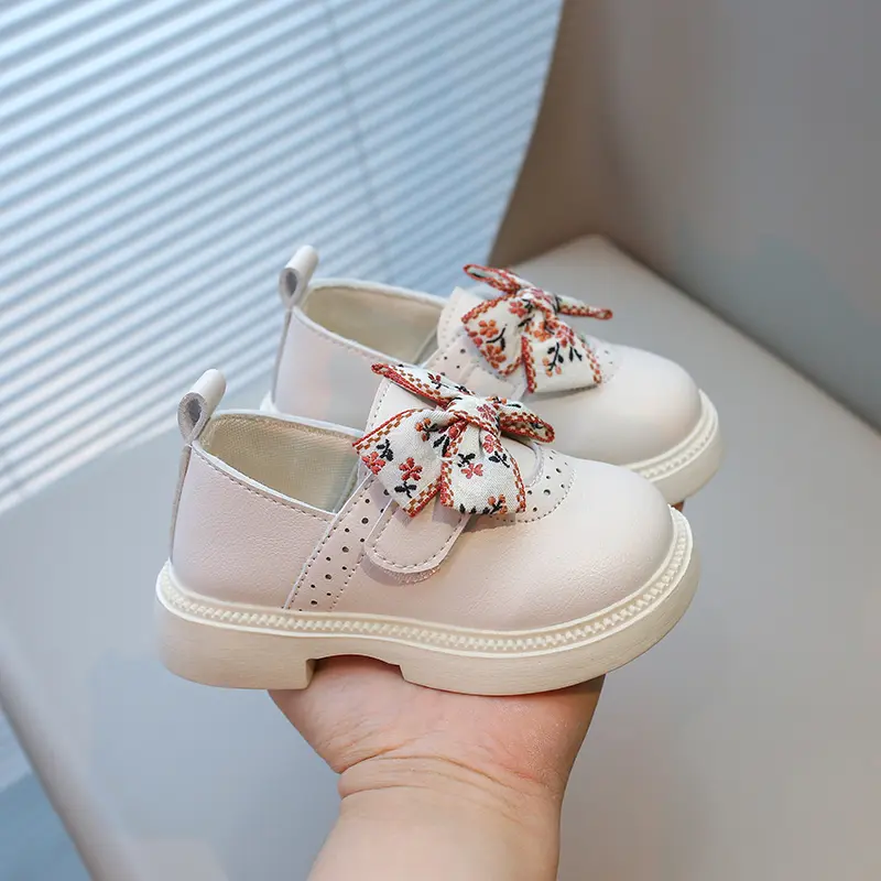 Spring Children's Leather Shoes Embroidery Bowknot Kids Mary Jane Shoes Causal School Thick Bottom Girls Princess Single Shoes