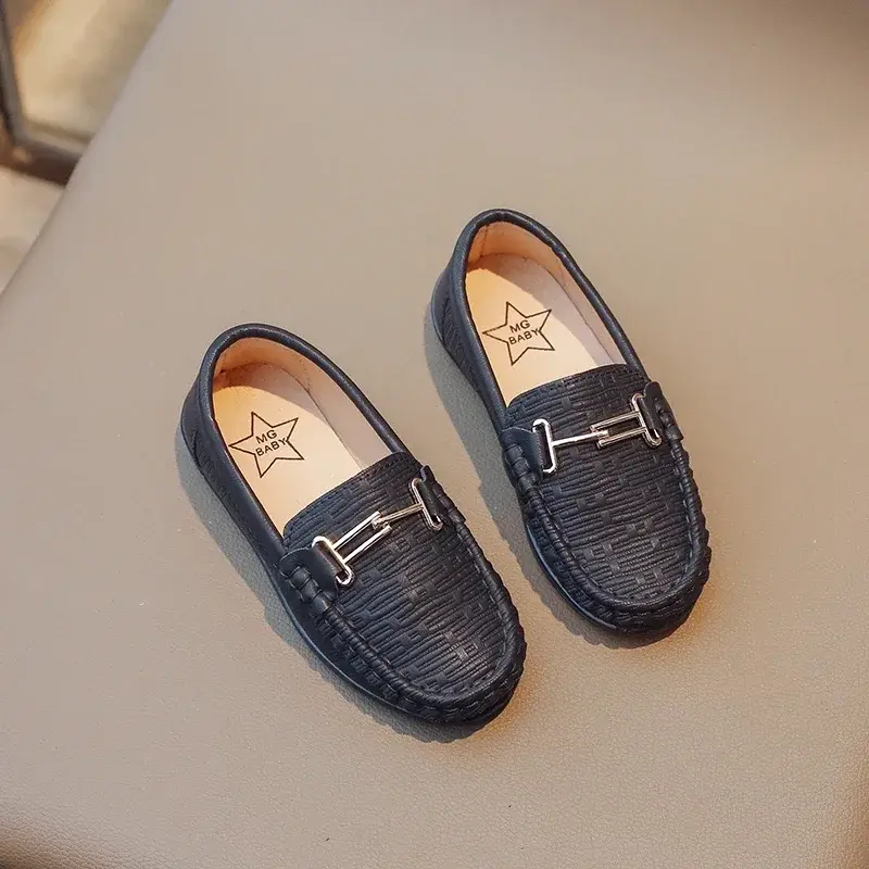 Boys Leather Shoes Black White for School Party Wedding Kids Formal Flats Loafers Slip-on Soft Loafers Children Moccasins 26-35