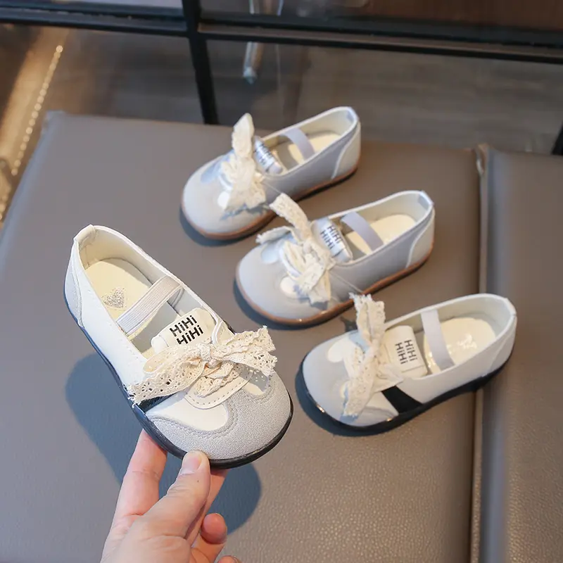 Girl Leather Shoes Children Casual Sneakers Breathable Slip-On Soft Flats Kids Bow Wedding Dress Shoes Princess Ballerinas Shoes