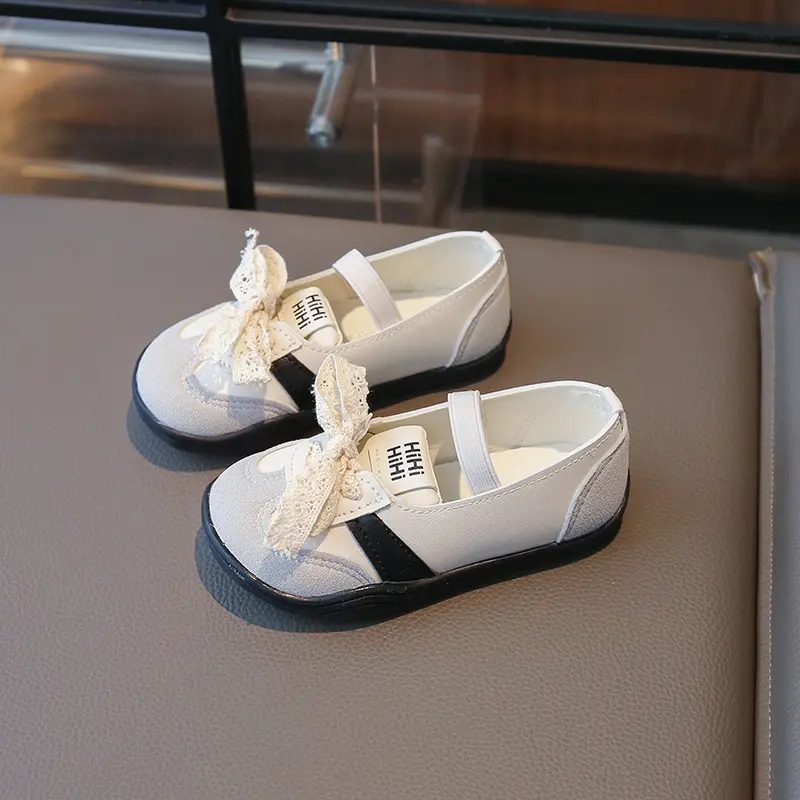 Girl Leather Shoes Children Casual Sneakers Breathable Slip-On Soft Flats Kids Bow Wedding Dress Shoes Princess Ballerinas Shoes