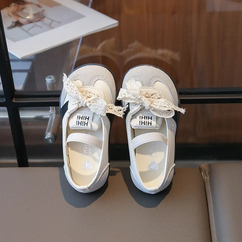 Girl Leather Shoes Children Casual Sneakers Breathable Slip-On Soft Flats Kids Bow Wedding Dress Shoes Princess Ballerinas Shoes