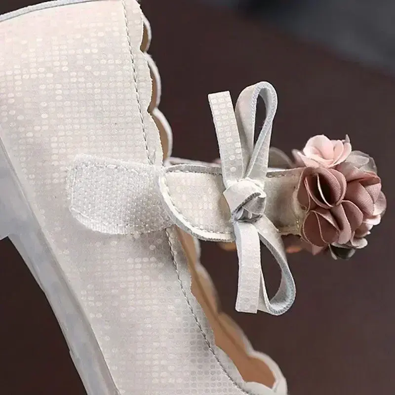 Children's Flats Lace Big Flower Princess Party Performance Shoes Big Student Girl Shoes for Kids Soft Sole Leather Flats