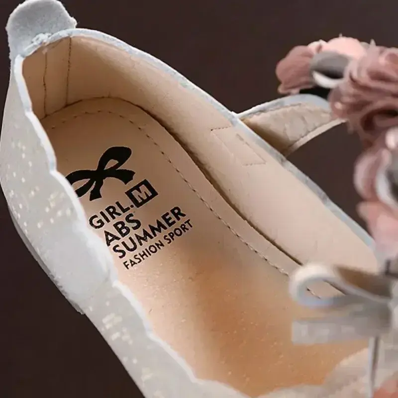 Children's Flats Lace Big Flower Princess Party Performance Shoes Big Student Girl Shoes for Kids Soft Sole Leather Flats