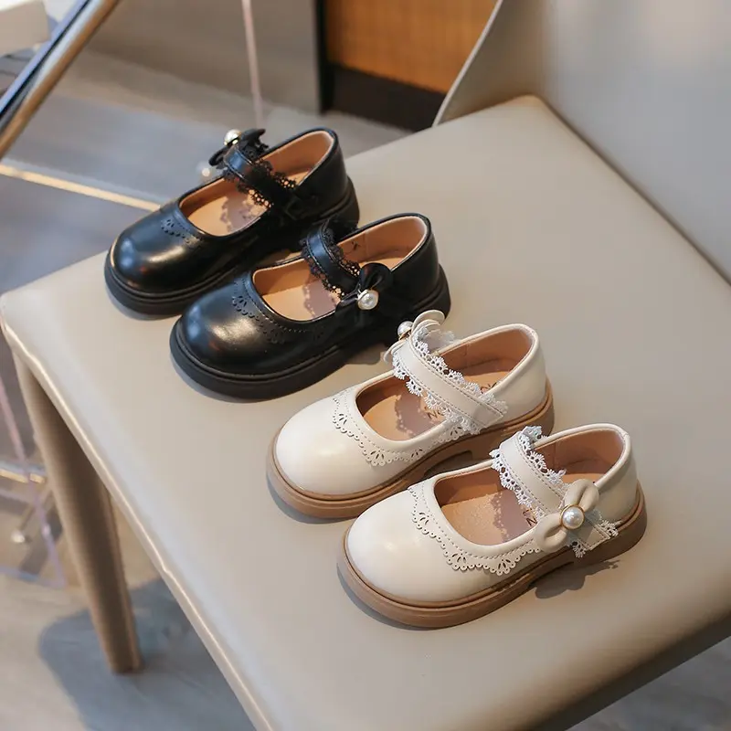 Classic Patent Leather Dress Shoes for Girls Child Chic Bowtie Party Dance Loafers Kids Back to School Oxford Flats Black Beige