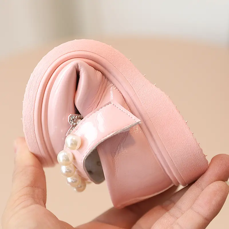 Girl's Mary Janes Beading Shallow Pearl Shallow Kids Leather Shoes Platform Three Colors Autumn Cute Children Flat Shoe 21-30