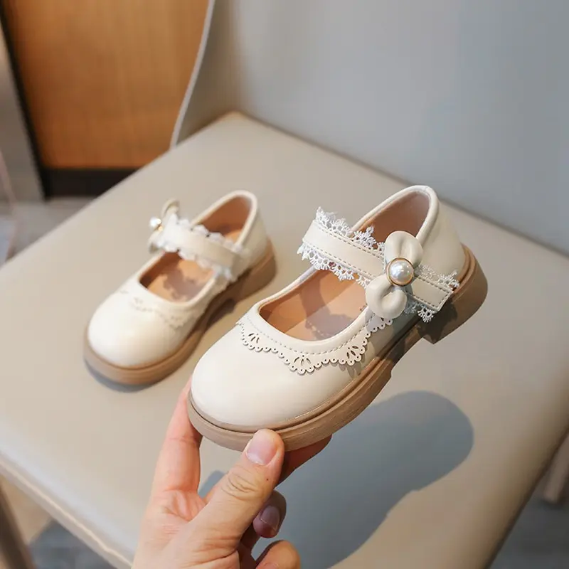 Classic Patent Leather Dress Shoes for Girls Child Chic Bowtie Party Dance Loafers Kids Back to School Oxford Flats Black Beige