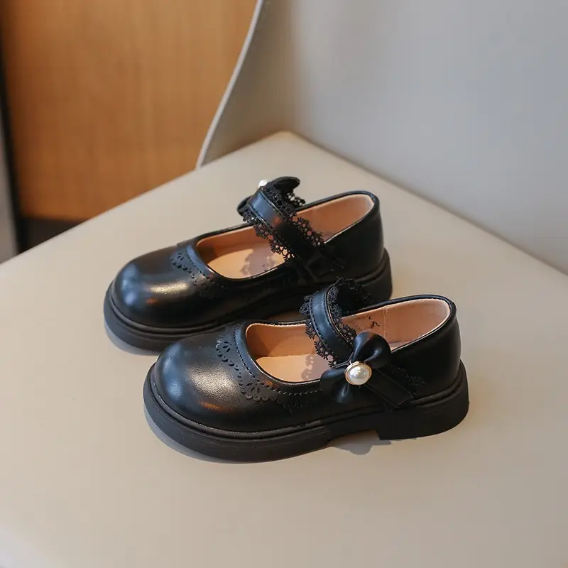 Classic Patent Leather Dress Shoes for Girls Child Chic Bowtie Party Dance Loafers Kids Back to School Oxford Flats Black Beige