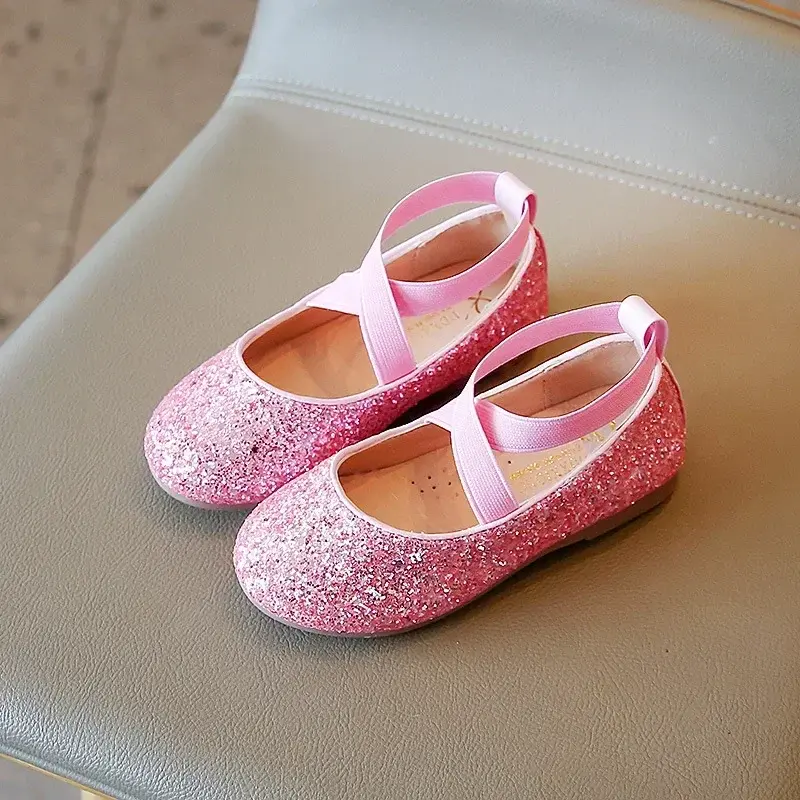 Bling Glitter Strappy Sandals for Teenager Girls Fashion Cross-tied Sequins Joyous Ceremony Party Shoes School Dress Shoe H05313