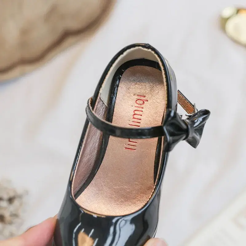 Spirng Formal All Black Shoes Children High Heel Girls Shoes Performance Wedding Party Princess School Girl Dress Shoes D12053