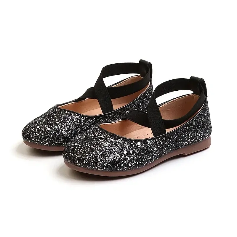 Bling Glitter Strappy Sandals for Teenager Girls Fashion Cross-tied Sequins Joyous Ceremony Party Shoes School Dress Shoe H05313