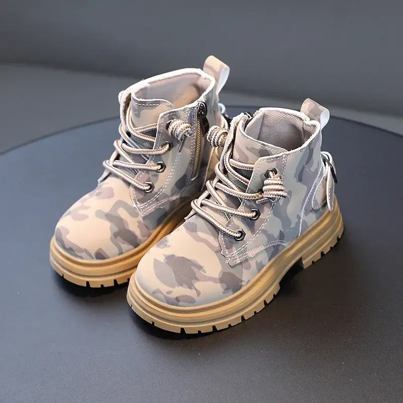 Handsome Children Combat Army Boots Spring Autumn Camouflage Outdoor Boots for Boys Girls School Student Hicking Shoes F09133