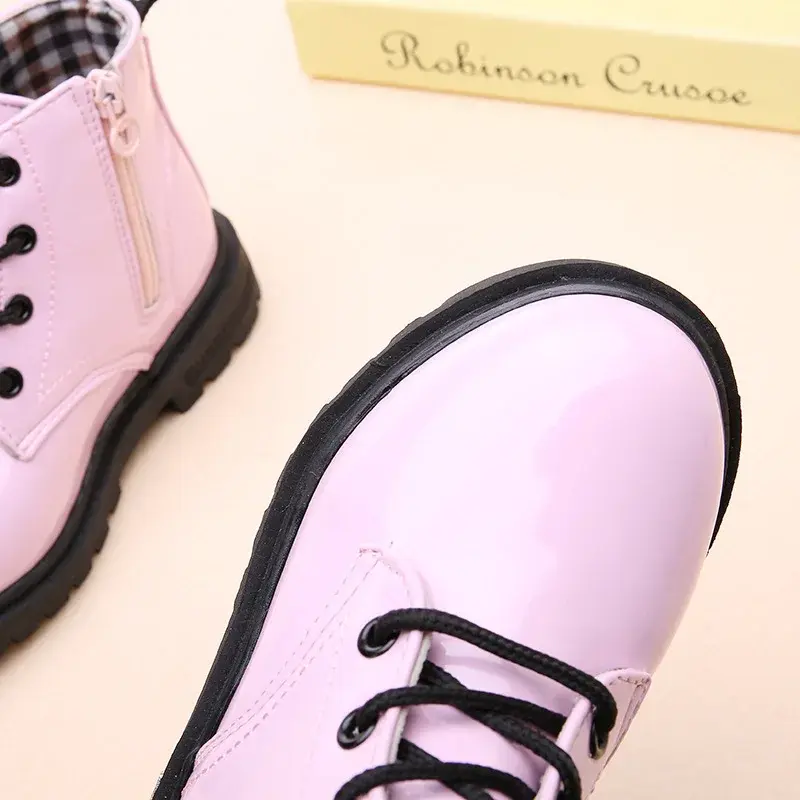 Spring Autumn Ankle Boots for Girls Black/Red/Pink/Yellow Toddler Boy Boots Children's Kids Leather Shoes Kids Waterproof A11171