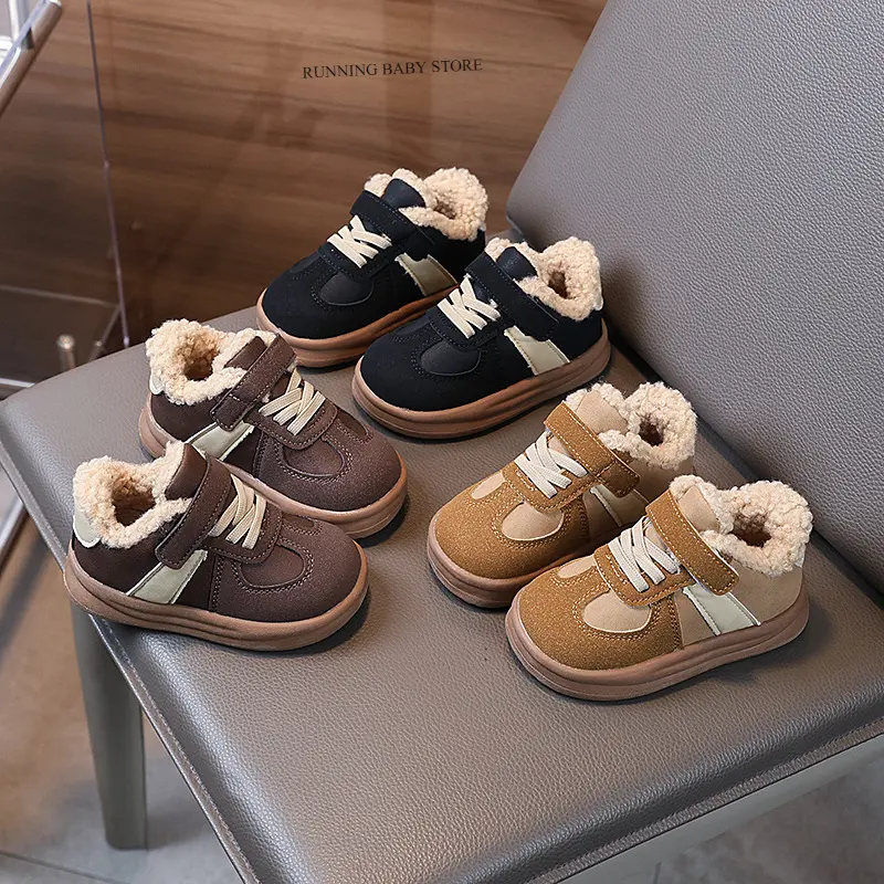 High Quality Children's Sneakers Suede Casual Shoes Winter 2024 New Cold-proof Kids Boy Fur Shoes Flat tennis Shoes Girls H11152