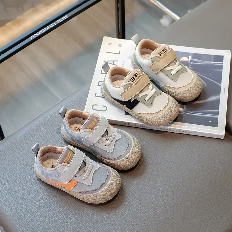 Fresh New Flat Heel Children Sneakers for Spring 2025 Chic Designer Kids Shoes Boys Gray Sneaker Beige Sports Shoes Girls I06042